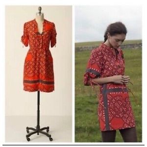 Anthropologie red silk dress size 6